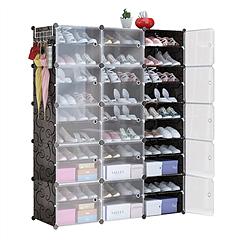 10-Tier 3-Row Shoe Rack Organizer Stackable Free Standing Shoe Storage Shelf Plastic Shoe Cabinet Tower with Transparent Doors for Heels Boots Slipper