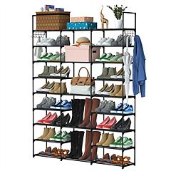 9 Tiers Shoe Rack Metal Shoe Storage Shelf Free Standing Large Shoe Stand 50-55 Pairs Shoe Tower Unit Tall Shoe Organizer with 2 Hooks for Entryway Cl