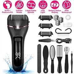 Electric Foot Callus Remover Foot Grinder Rechargeable Foot File Dead Skin Pedicure Machine w/ 3 Roller Heads 2 Speeds 18 in 1 Foot Care Tool