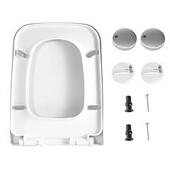 Square Toilet Seat with Grip-Tight Seat Bumpers Heavy-Duty Quiet-Close Quick-Release Easy Cleaning White UK