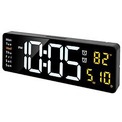 15.7in LED Digital Wall Clock with Remote Control 10 Level Brightness 3 Alarm Settings 12/24Hr Format Timing Countdown Temperature Calendar Display De