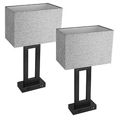 2Pcs Beside Lamps for Bedroom Dimmable Nightstand Lamp USB AC Output Ports with 3 Levels Brightness E26 Bulb Light Touch Control Grey Cool White