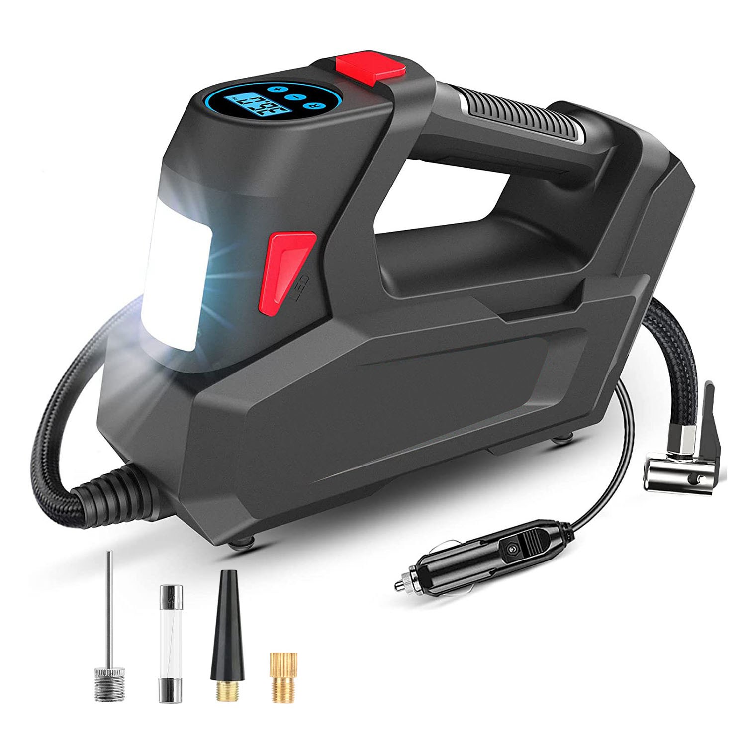 Portable Tire Inflator 120 PSI Maximum 90W Powered Tire Pump with Digital Display LED Light
