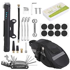 Bicycle Tyre Repair Kit Bag Bike Tire Repair Tool Kit with 16-in-1 Tool Tire Pump Tire Patches Tyre Levers Air Nozzles