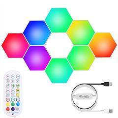 8Pcs Hexagon Light Panels RGBW Colorful Splicing Wall Lamps App Remote Line Control Timing Decorative Gaming Light Music Sync Lamps