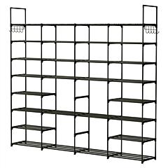 8-Tier 4-Row Shoe Rack Metal Shoe Storage Shelf Free Standing Large Shoe Stand 56 Pairs Shoe Tower Unit Tall Shoe Organizer with 2 Hooks for Entryway 