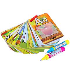 Alphabet Water Coloring Cards with 2 Magic Water Pens Early Reusable Drawing Cards for Kids Alphabet Painting Flashcards for Early Education