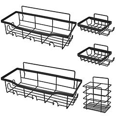 5 Pack Shower Caddy Shelves with 18 Inbuilt Hooks Rustproof Wall-Mounted Storage Shelves for Bathroom Dorm Kitchen Adhesive Bathroom Organizer for Sha