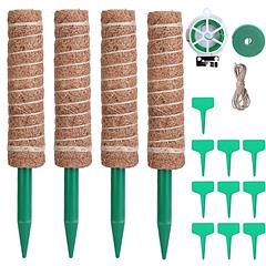 4Pcs Coco Coir Extendable Moss Pole for Climbing Plants Plant Support with 10 Labels 6.6Feet Jute Rope 6.6 Feet Fasten Strap 65.6 Feet Twist Tie Indoo