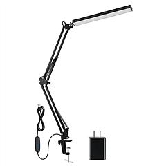 LED Reading Desk Lamp with Clamp Adjustable Swing Arm 3 Modes 10 Brightness Table Light 360 Degree Rotation Lighting Head for Home Office