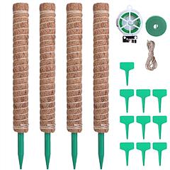 4Pcs Coco Coir Extendable Moss Pole for Climbing Plants Plant Support with 10 Labels 6.6Feet Jute Rope 6.6 Feet Fasten Strap 65.6 Feet Twist Tie Indoo