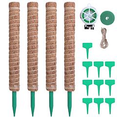 4Pcs Coco Coir Extendable Moss Pole for Climbing Plants Plant Support with 10 Labels 6.6Feet Jute Rope 6.6 Feet Fasten Strap 65.6 Feet Twist Tie Indoo