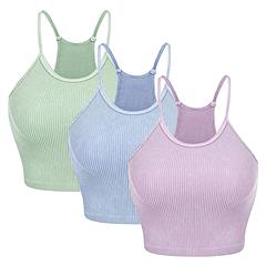 3 Pack Women Crop Basic Tank Top Ribbed Knit Sleeveless Round Neck 9 Color Machine Wash Summer Crop S to XL