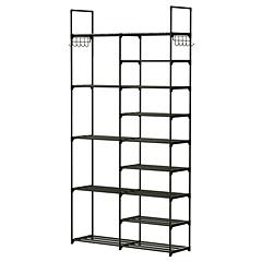 9 Tiers Plus 5 Tiers Shoe Rack Metal Shoe Storage Shelf Free Standing Large Shoe Stand 28+ Pairs Shoe Tower Unit Tall Shoe Organizer with Side Hooks f