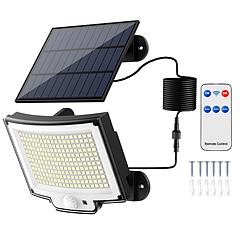 Solar Powered Flood Light Solar IP65 Waterproof Motion Sensor Wall Lamp with Remote 228 LED Beads Detachable Solar Panel 3 Lighting Mode