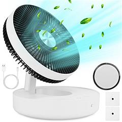 Foldable Rechargeable LED Desk Fan Wall Mounted Fan with Magnetic Remote Hanging Oscillating Fan with 4 Speeds 2 Brightness Time Setting Automatic Rot