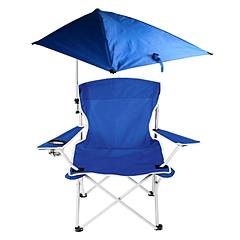 Foldable Beach Chair with Detachable Umbrella Armrest Adjustable Canopy Stool with Cup Holder Carry Bag for Camping Poolside Travel Picnic Lawn Chair