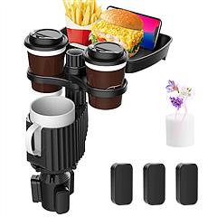 4-in-1 Car Cup Holder Tray Food Table Phone Hold Car Expander Detachable 360 Degree Rotatable Expandable Base Car Desk