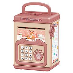 Piggy Bank Toy Cash Coin Money Bank Money Saving Box with Password Fingerprint Voice Prompt Folding Handle for 3+ Years Old Boys Girls