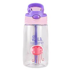 16.2Oz Leak-proof Kids Water Bottle with Straw Push Button Sport Water Bottle for Kids Crab Ship Jellyfish Rocket