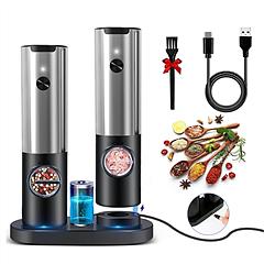 Electric Salt and Pepper Grinder Rechargeable Charging Base Automatic Salt Mill LED Indicator Adjustable Coarseness One Hand Easy Operation