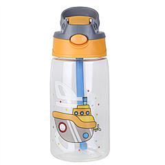 16.2Oz Leak-proof Kids Water Bottle with Straw Push Button Sport Water Bottle for Kids Crab Ship Jellyfish Rocket