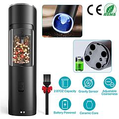 Electric Salt and Pepper Grinder Automatic Gravity Sensor Battery Powered Salt Mill LED Indicator Adjustable Coarseness One Hand Easy Operation