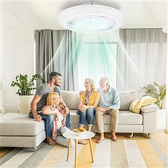 17.71in LED Ceiling Fan with Light Round Pendant Fan Lamp Low Profile Fan Light with 6 Fan Speed 3 Colors Remote Control APP Control Timer Function