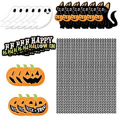 25Pcs Halloween Party Striped Decorative Straws Disposable Drinking Straws Paper Straw Decor Happy Halloween Ghost Lantern Black Cat Halloween Party S