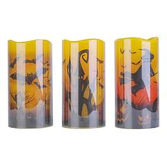 3 Pack Halloween Flameless Candle Lamp with Timer Setting Battery Powered Warm Orange Light Candles for Halloween Party Decoration Pumpkin Crow Bat