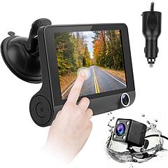 FHD 1080P Touch Screen Car DVR Dash Camera 4In 3 Lens Vehicle Driving Recorder Seamless Loop Recording