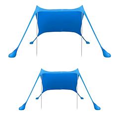9.8x9.8FT Foldable Beach Canopy Tent Collapsible Shade Sail Sun Protection Windproof Shelter 4 Sandbag 2 Pole Portable Storage Bag Rectangle Blue