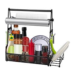 Utensil Caddy Metal Grill Caddy with Paper Towel Holders Utensil Holder	for Outdoor Picnic Barbecue Camping Grilling Tools Storage Organizer Barbecue 