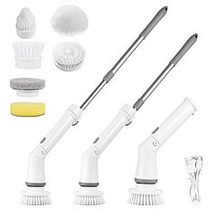 Electric Spin Scrubber Cordless Rechargeable Telescopic Cleaning Brush 6 Replaceable Heads 2 Speed Adjustable Extension Arm Bathroom Tub Tile Floor