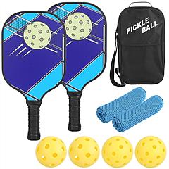 Pickleball Set 2 Fiberglass Paddles 4 Outdoor Indoor Balls Portable Carry Bag 2 Cooling Towel Lightweight Ergonomic Grip for Beginners Pros