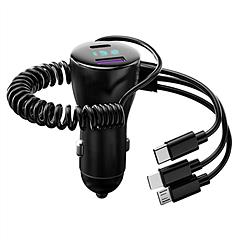 125W 5 In 1 Fast Charge Car Charger QC PD USB Type C LT 5 Port Car Cigarette Lighter with 4FT Coiled Cable Voltage Monitor Fit For IOS Phone IPad Sams