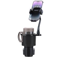 2 In 1 Car Cup Phone Holder Automotive Drink Holder with 360° Rotating Gooseneck Phone Mount Adjustable Base Fit for Most Phones Cups Vehicles