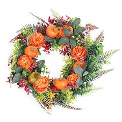 17.71IN Autumn Wreath with Pumpkin Mixed Leaves Berries Flowers Fall Decoration for Indoor Outdoor Window Wall Front Door in Halloween Thanks Giving D