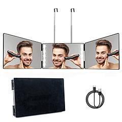 3 Way Mirror with LED Telescopic Hanger Tri-fold Mirror Personal Makeup Mirror with Micro USB Cable for Self Shaving Hair Cutting Dyeing Curling Braid