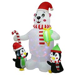 5.9FT Christmas Inflatable Outdoor Decoration Polar Bear Gift Box Penguin Blow Up Yard Decoration with LED Light Built-in Air Blower for Winter Holida