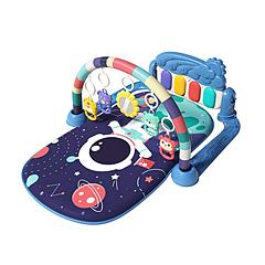 2 In 1 Baby Gym Play Mat Tummy Time Mat Musical Activity Center with 5 Rattle Toys 422 Melodies for 0-12 Months Old Space Dinosaur Unicorn
