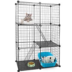 3 Tier Cat Playpen Cage Metal Indoor Cat House Detachable Kitten House with 3 Doors 2 Ladders Large Cat Exercise Place for 1-2 Cats Black