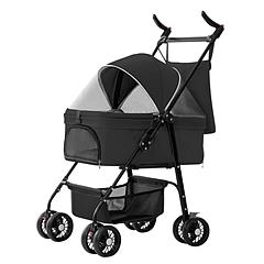 4 Wheels Pet Stroller Foldable Carrier Strolling Cart Travel Jogger Pet Stroller with Removable Liner Storage Basket for Dog Cat