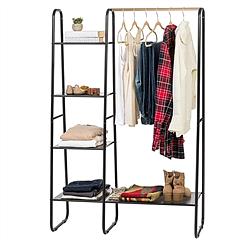 Metal Garment Hanging Rack Shoe Clothing Organizer Shelves Freestanding Clothing Hanging Rail Clothes Wardrobe Shoe Display Organizer with 1 Hanging R