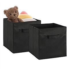 2 Sets Storage Bin Non-Woven Fabric Cube Organizer with Handle Foldable Cube Basket For Shelves Closet Living Room Bedroom Black