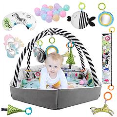 4 In 1 Baby Gym Play Mat Ball Pit Baby Lounger Safety Fence Tummy Time Mat Baby Activity Center with Pillow 18 Balls 9 Toys for 0-3 Years Old