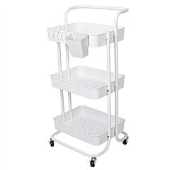 3 Tier Rolling Utility Cart Movable Storage Organizer with Mesh Baskets Lockable Wheels 360 Degree Rotatable Hanging Box Hooks Bedroom Bathroom Kitche