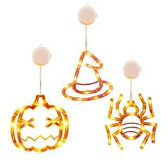 3 Pack Halloween Window Light Spider Witch Hat Pumpkin with Orange Light Hanging Halloween Decoration Light with Suction Cup Hanging Holes