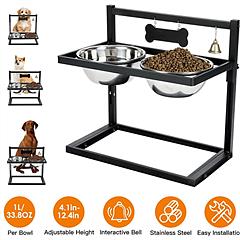 Dog Raised Bowls with 4.1 to 12.4in Adjustable Height Stainless Steel Elevated Double Dog Bowls with Bell Name Plate for Small Medium Large Dogs