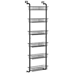 6 Tier Over Door Pantry Organizer Hanging Hooks Door Storage Rack Carbon Steel Basket 62.99in Over Door Shelf for Kitchen Bathroom